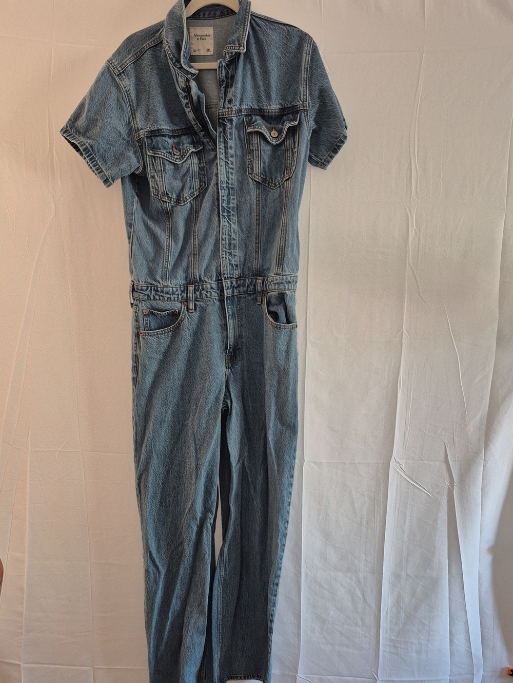 Abercrombie & Fitch Light Blue Denim Short-Sleeve Jumpsuit